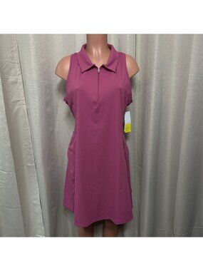 Zella Sport Sleeveless Performance Polo Dress Women's Size Large Pink Violet NWT